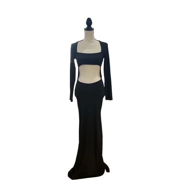 Black Maxi Dress - Long Sleeve Cutout Bodycon S Black Maxi Dress - Long Sleeve Cutout Bodycon S